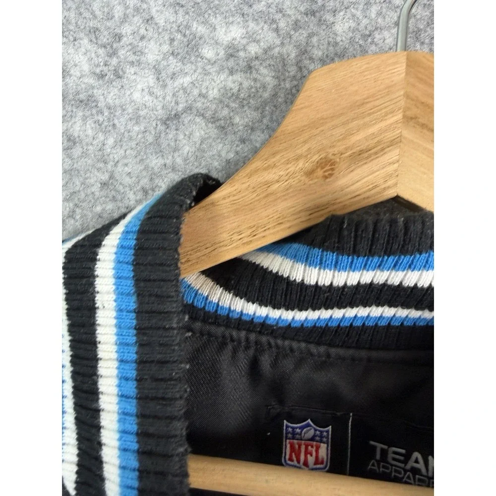 Vintage Carolina Panthers Jacket Men's Large Black Bomber NFL Football Blue Y2K